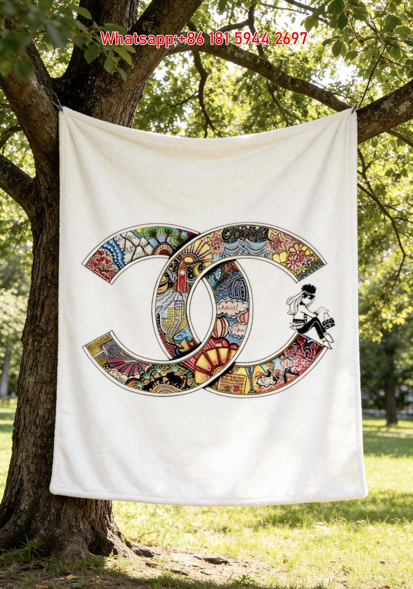 Chanel Colorful CC Logo Art Flannel Sofa Throw Blanket IMG_6718